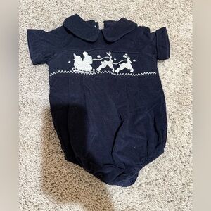 Navy Blue Corduroy Bubble with Sleigh smocking / embroidery